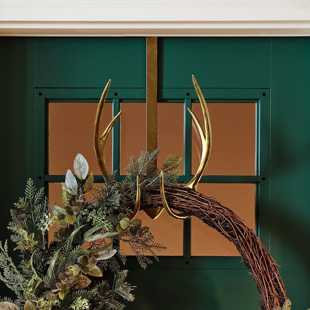 Stag Deer Antler Lodge Wreath Hanger Brass Metal 18" x 9.75" - Picture 4 of 5